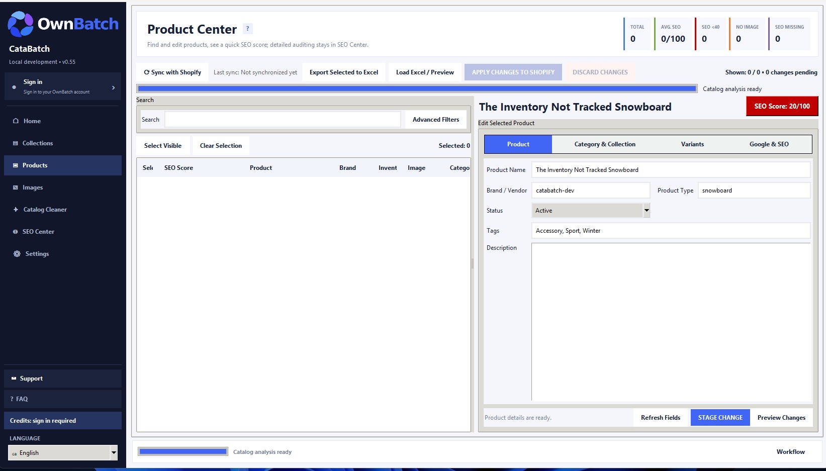 CataBatch bulk product editing workspace in the desktop beta